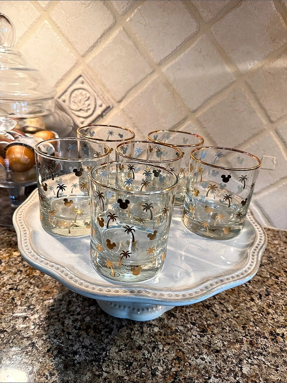 Disney Parks Minnie Tropical Hideaway Glass Set of 6 Clear & Gold